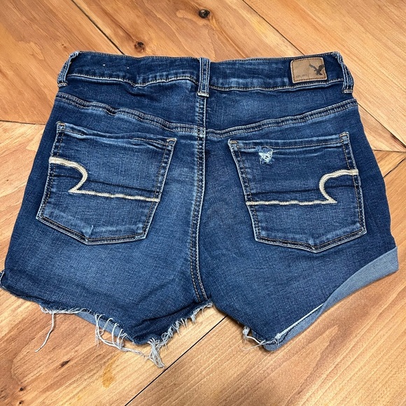 American Eagle Outfitters Dark Blue Distressed Jean Shorts - Picture 2 of 4